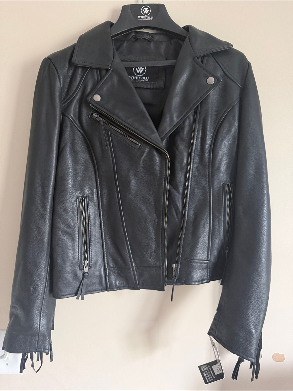 Whet Blu Women's Black Leather Asymmetrical Jacket